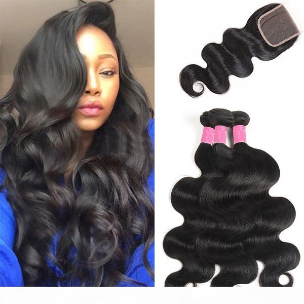 

8a peruvian body wave with 4x4 lace closure wet & wavy pervian virgin hair bodywave with closure extensions puruvian human hair weaves sexy, Black