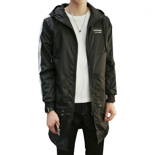 

spring men trench coat long slim hooded oversize korean men coat fashion streetwear manteau homme windbreakers male outwear 6g1, Tan;black