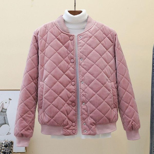 

velour women parkas winter jacket short women coats parka mujer slim winter jacket women round neck covered button lady, Black