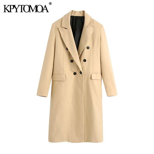 KPYTOMOA Frauen Mode Zweireiher Ausgestattet Trenchcoat Vintage Langarm Zurück Vents Weibliche Oberbekleidung Chic Tops 201030