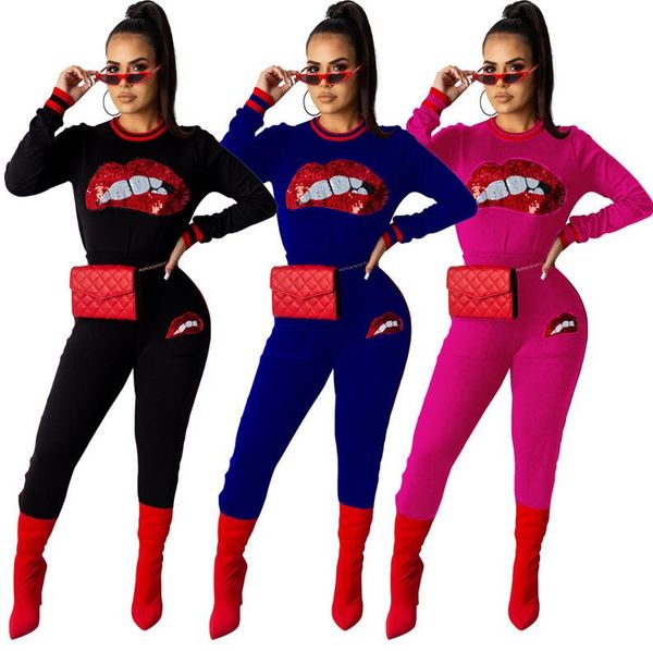 

3colors s-xxl women lips tracksuit designer big mouth t-shirt sweatshirts legging pants outfit lip pullover trousers suit cz102701, Gray