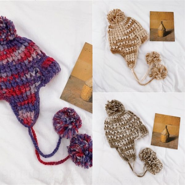 

7t4i fashion knitted colors hat fashion cartoon lady pure beanie warm winter crochet hat elastic women outdoor travel ski cap tta1680