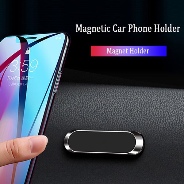 

mini metal magnetic car phone holder stand for phone in car dashboard magnet strip phone mount for iphone 11 pro huawei support