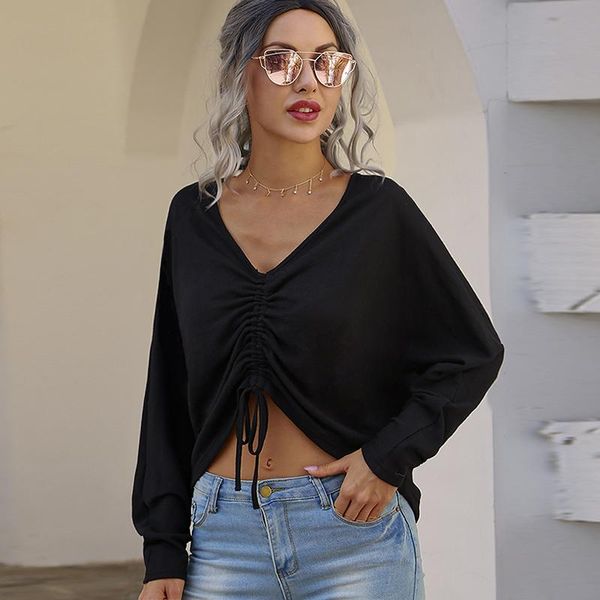

elegant long sleeve low cut drawing long sleeve women crop winter women blouses, White