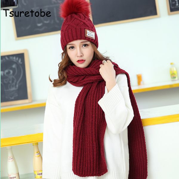 

tsuretobe winter hat scarf fashion knit crochet beanies cap hats for women warm scarf and hat twist knitted hat beanies 201021, Blue;gray