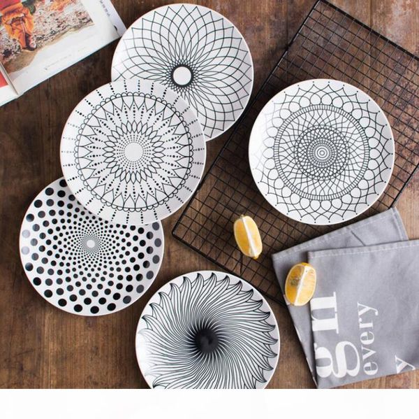 

new creative dinnerware geometric pattern nordic pasta round plate fruit plate cake plate dinner dishes western steak plates