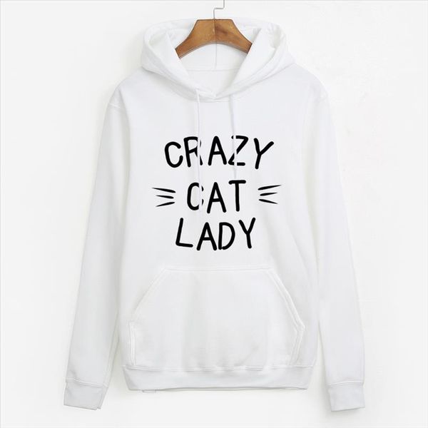

pullovers women autumn winter fleece sweatshirts long sleeve tracksuits crazy cat lady hooded 2021 streetwear hip hop hoodies, Black