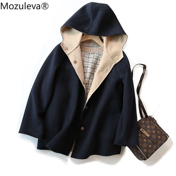 

mozuleva autumn double-faced woolen women's wool long women woman coats winter cashmere coat 201031, Black