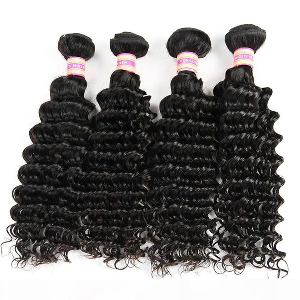 

brazilian virgin hair deep wave 100% virgin human hair weave brazilian human hair bundles 4 pcs lot natural color, Black