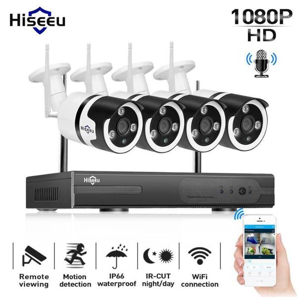

hiseeu 1080p wireless cctv camera system 4ch 2mp audio ip camera waterproof network security system video surveillance kit wifi1