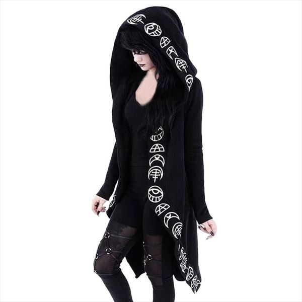 

womens coat punk moon print witch magic hooded black fashion jacket sweatshirt plus size long sleeve gothic sweatshirt g8