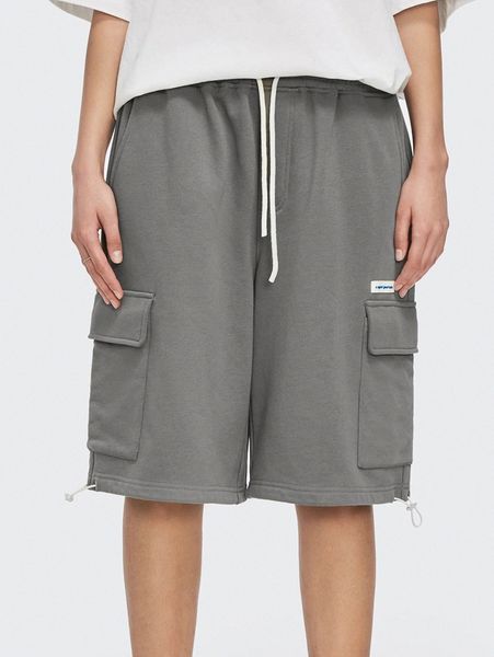 

men drawstring waist flap pocket shorts e5q7#, Black