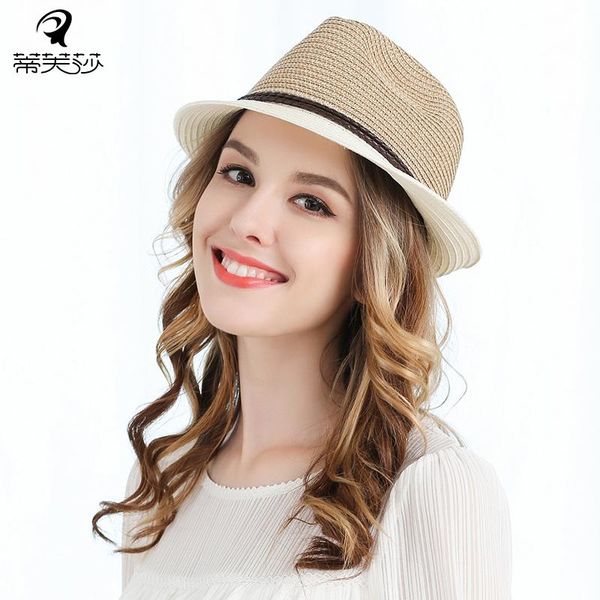 

wide brim hats fashionable color curled sun straw hat jazz sunscreen beach cap spring and summer travel foldable b-7681, Blue;gray