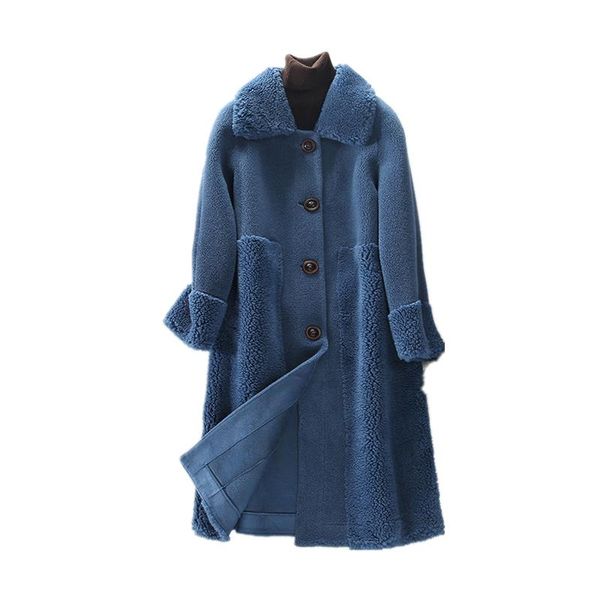 

women's fur & faux 2021 winter slim button solid color women overcoat fashion casual female outerwear warm ladies coat, Black