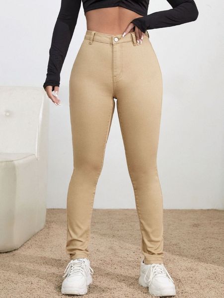 

zipper fly solid skinny jeans v9lk#, Blue