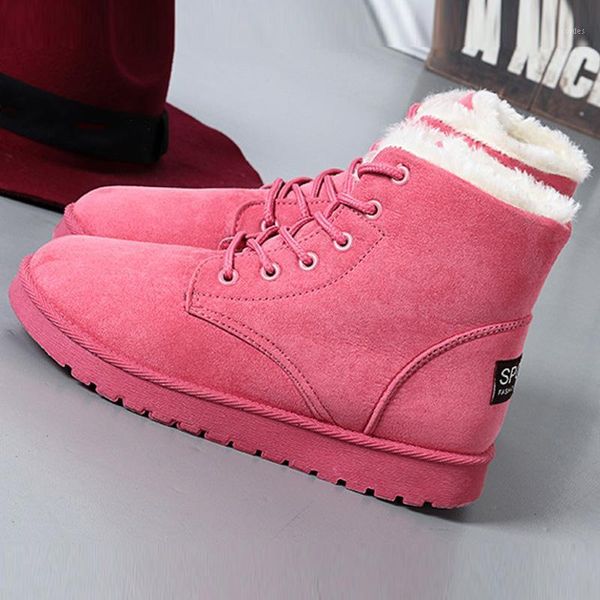 

boots women winter warm ankle casual faux suede lace-up snow shoes 1, Black