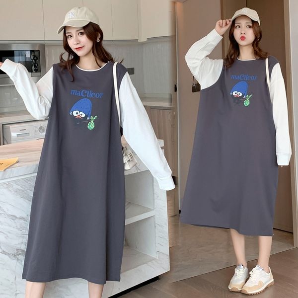 

qaxbf 2020 sweater new splicing sweater pregnant women's fashion long dress sleeve autumn udw40 dress, Black;gray