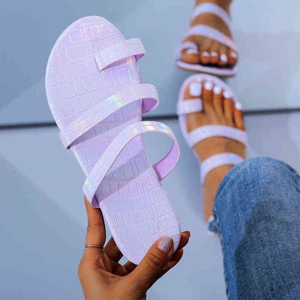 

slippers women summer purple luxury sandals female open toes beach flip flops flat casual square heel slip on slides 220304, Black