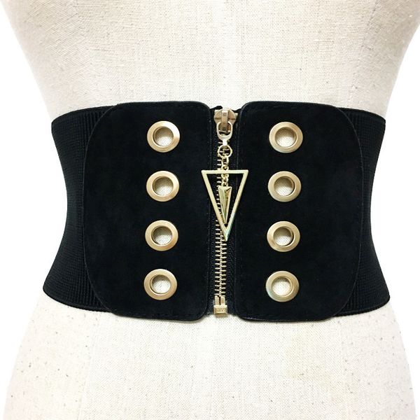 

chicever knitted elasticity waist female belts for women cummerbund good quality corset bodycon slim wide belt fashion 2020, Black;brown