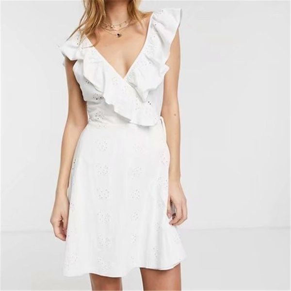 

sweet elegant women bow v-neck dress 2020 summer fashion ladies ruffles hollow out dresses female dress girls chic vestidos1, Black;gray