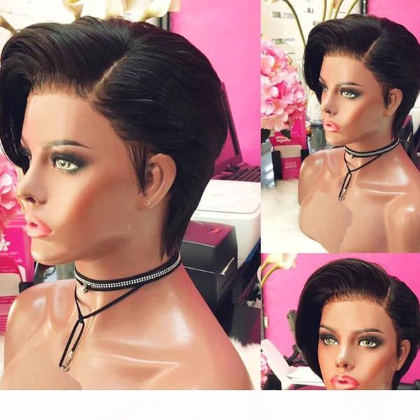 

silkswan hair short hair wigs 150 density 13*4 lace front wigs pixie cut for women brazilian human, Black;brown