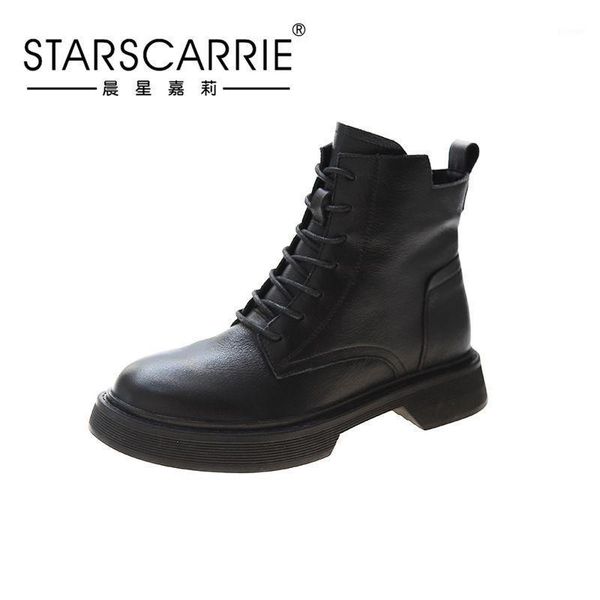 

boots leather women's autumn / winter 2021 british style street black1, Black