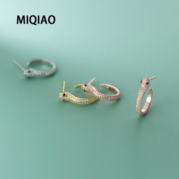 

hoop & huggie miqiao 925 sterling silver animal snake hoops earrings punk rose gold color fine jewelry for women zircon female cool gift, Golden;silver
