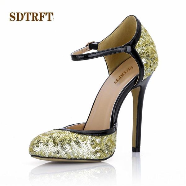 

sdtrft stiletto summer d'orsay sequins shoes woman 12cm thin heels pumps ladies zapatos mujer plus:35-41 42 43 sapato feminino, Black