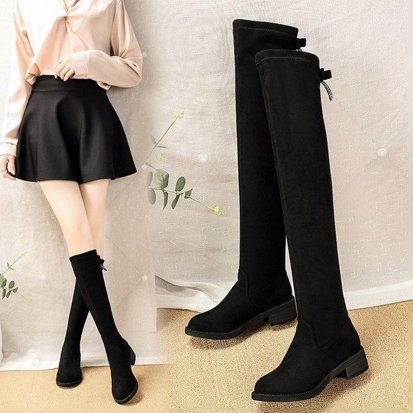 

shoes women's rubber boots thigh high heels high round toe boots-women rain ladies over-the-knee med 20201, Black