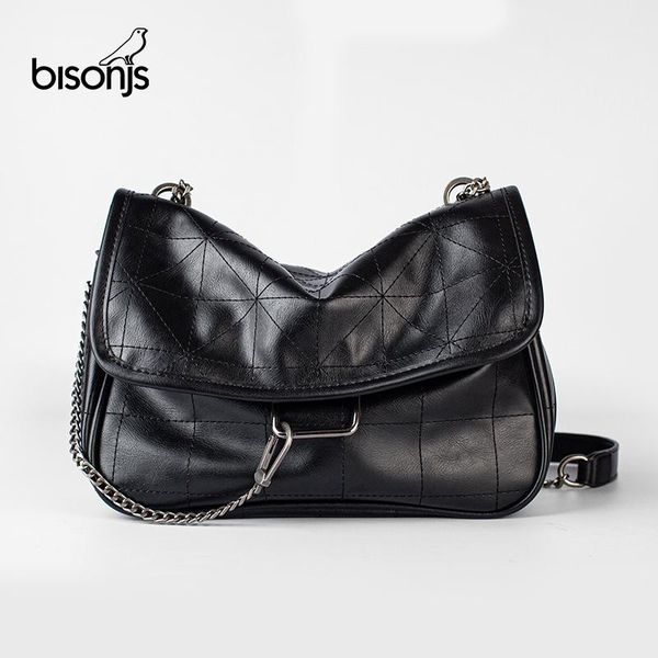

bisonjs rhombus black rock soft single shoulder oblique span chain bag luxury handbags for woman 2020 pu leather messenger bag