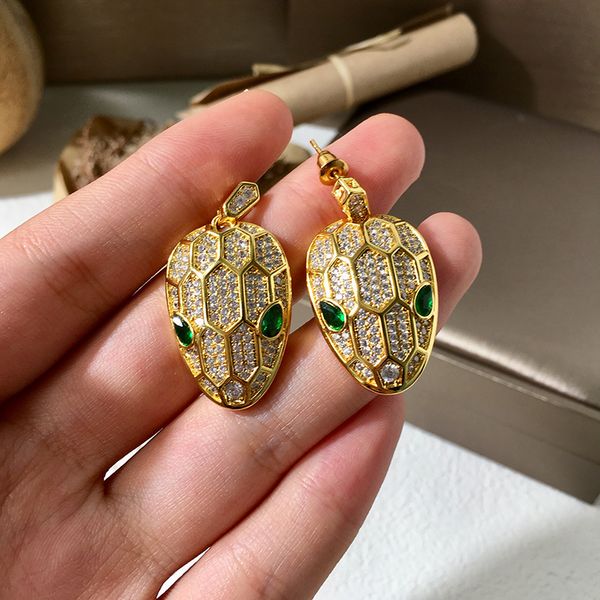 

europe america luxury design new fashion party jewelry for women 18k gold plated zircon green eyes snake earrings, Golden
