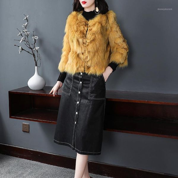 

real fur winter coat korean vintage short jacket fashion women clothes autumn overcoat chaqueta mujer my10361, Black