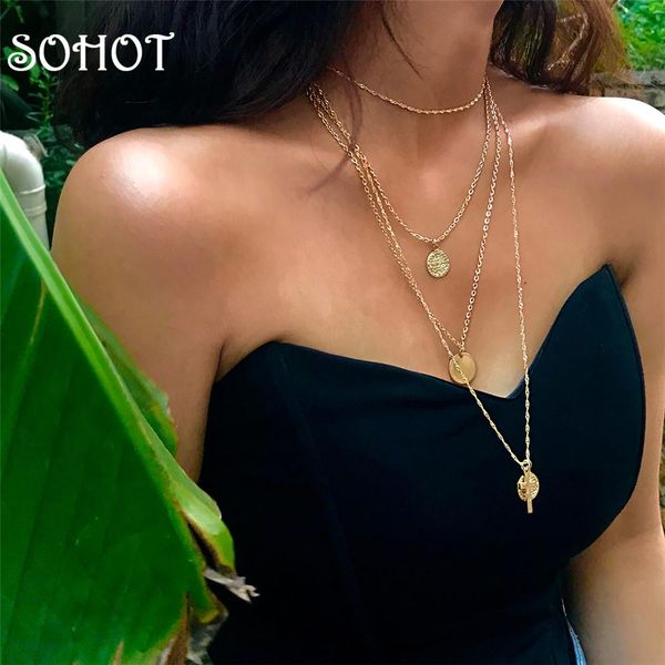 

ожерелье sohot модные новый многослойные женщины круглый крест очаровательная золотой цвет lady party помолвки драгоценные аксессуары wmtlbs, Black;white
