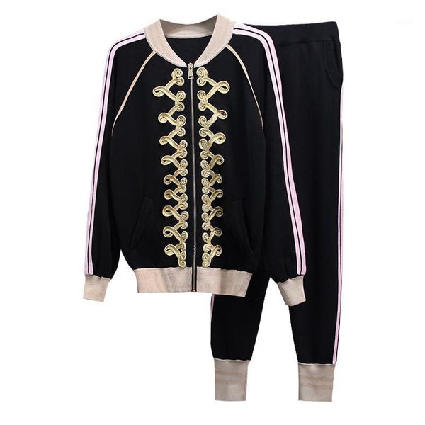 

autumn zipper knit sweaters set female casual tracksuits 2pcs retro floral harem pants two pieces set spring1, Gray