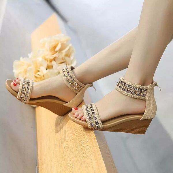 

sandals women 2020 new cover heel outdoor sandals female back zipper wedge summer shoes woman comfortable women shoes plus size #gz1y, Black