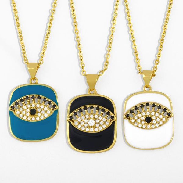 

hip-hop rock drop oil inlaid zircon eyes necklace fashion simple square brand pendant necklace trendy charm1, Silver