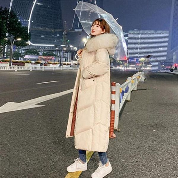 

women's down & parkas large fur collar hooded winter long coat women thick warm jacket female outerwear straight plus size s-2xl 4 colo, Black