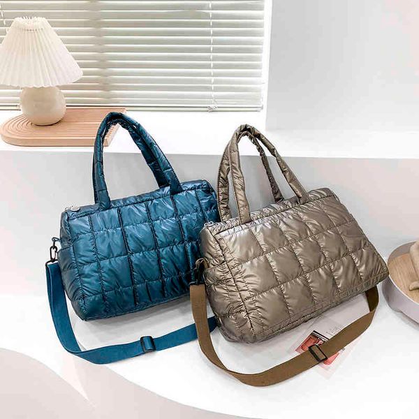 

shopping bags inverno para baixo saco acolchoado espao bolsas de algodo as mulheres 2021 grande capacidade sacolas femininas cinta larga pen