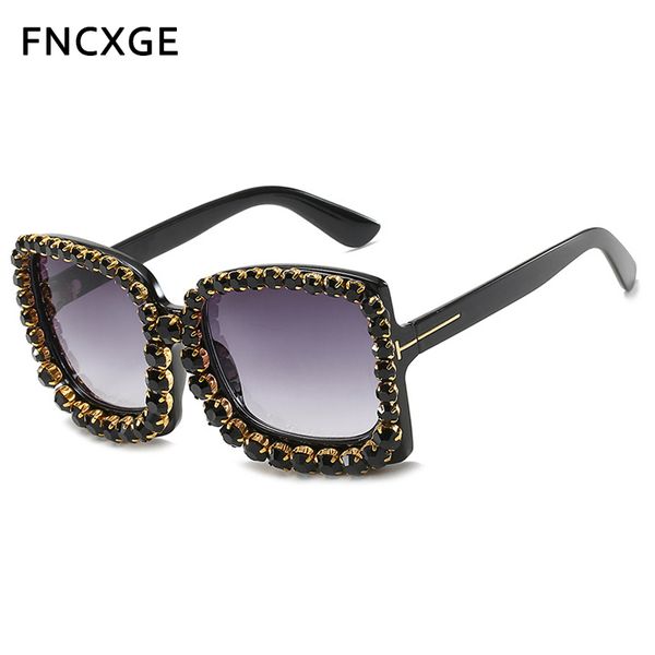 

2020 new women sunglasses oversized square diamond sunglasses square punk eyeglasses gradient handmade sunglasses men 96015, White;black