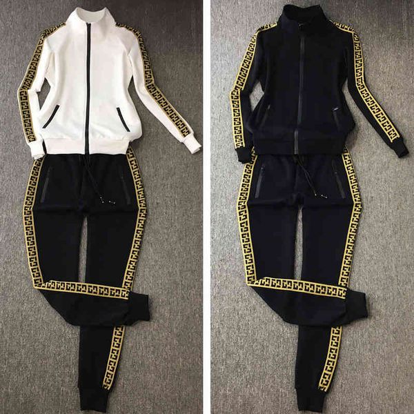 

2022 factory wholesale new wind autumn leisure pure cotton sportswear high-end women's cardigan coat team suit two piece set tide, Black