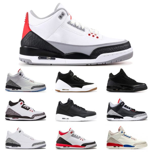 

men basketball shoes 3 3s og black cement cat pure white true blue tinker green katrina unc mens trainer fashion sports sneakers, White;red