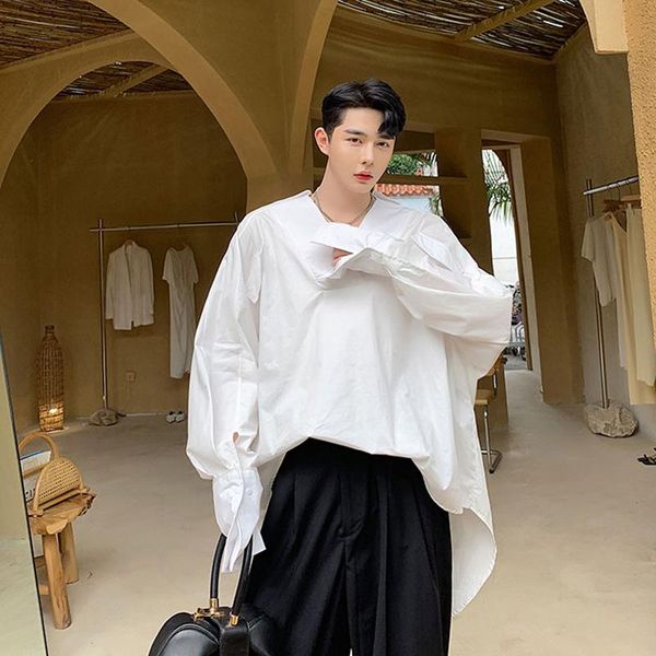 

long sleeve oversize korean shirt men's solid color lazy style pullover fashion loose autumn shirt tide, White;black