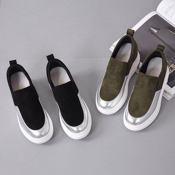 

women's shoes increased color matching new lazy one pedal korean version bottom wedge single shoes wild casual loafers1, Black