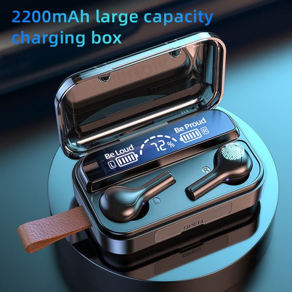 

earphones v5.0 tws wireless bluetooth headphones led display 2200mah power bank headsets with microphone