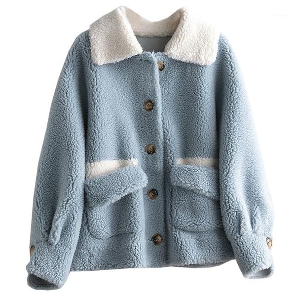 

autumn winter coat women clothes 2020 real fur coat 100% wool jacket korean vintage sheep shearling suede lining zt38891, Black