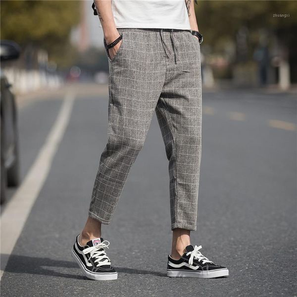 

2020 new casual ankle-length plaid pants men trousers streetwear jogger pants men loose sweatpants slim fit size m-5xl1, Black
