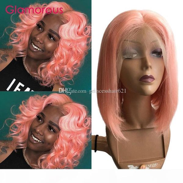 

pre plucked pink human hair wigs with baby hair 150 density natural straight brazilian remy lace front bob wigs for black women, Black;brown