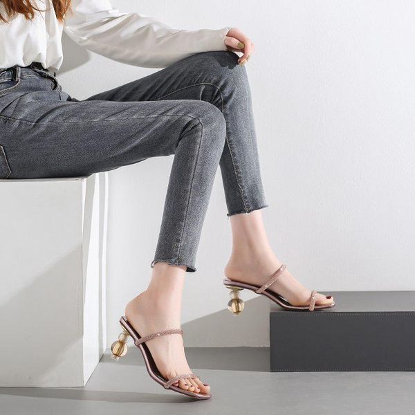 

fashion transparent heel women summer sandals slipper high heel shoes female slipper slides elegant women's slippers flip flops, Black