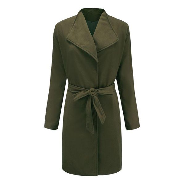 

2020 women autumn and winter fashion coat self-cultivation tightening waist was thin lapel belt mid-long woolen coat black mm t, Black;brown