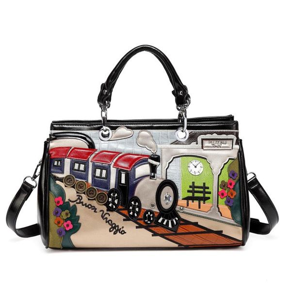 

women pu leather shoulder bag retro female large capacity handbags printed crossbody bags for women